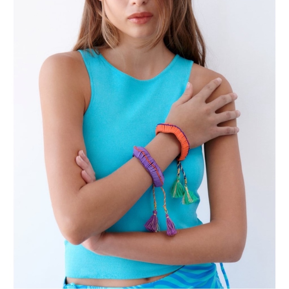 Zara Bead Orange and Purple Tassel Bracelet Set